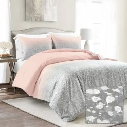 Discount ✔️ Lush Decor Glitter Ombre Metallic Print Comforter Set Aqua & Gray 👏
