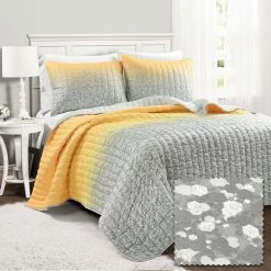 Outlet 🥰 Lush Decor Glitter Ombre Metallic Print Quilt Set Yellow & Gray 🌟 -Lush Decor Shop Lush Decor Glitter Ombre Metallic Print Quilt Set 9