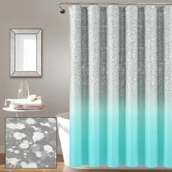 Outlet 🎁 Lush Decor Glitter Ombre Metallic Print Shower Curtain Aqua & Blue 🌟 -Lush Decor Shop Lush Decor Glitter Ombre Metallic Print Shower Curtain 2