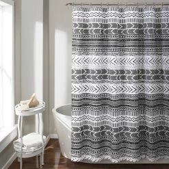 Outlet 🔔 Lush Decor Hygge Geo Shower Curtain Black & White ⌛
