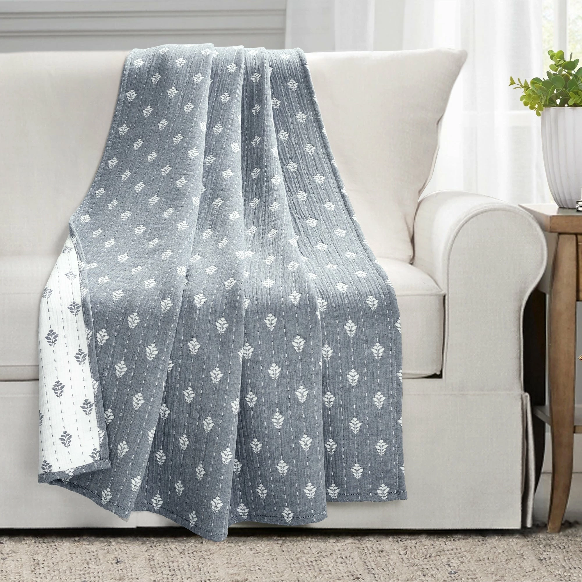 Best Pirce π Lush Decor Hygge Kantha Pick Stitch Yarn Dyed Cotton Jacquard Throw Blanket Navy π 2 Best Pirce π Lush Decor Hygge Kantha Pick Stitch Yarn Dyed Cotton Jacquard Throw Blanket Navy π - Image 2