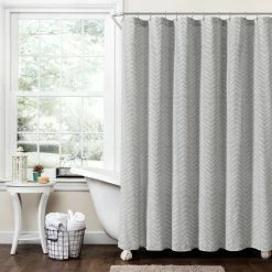 Hot Sale ❤️ Lush Decor Hygge Modern Arrow Linen Look Shower Curtain Single Light Gray 🤩 -Lush Decor Shop Lush Decor Hygge Modern Arrow Linen Look Shower Curtain Single 2