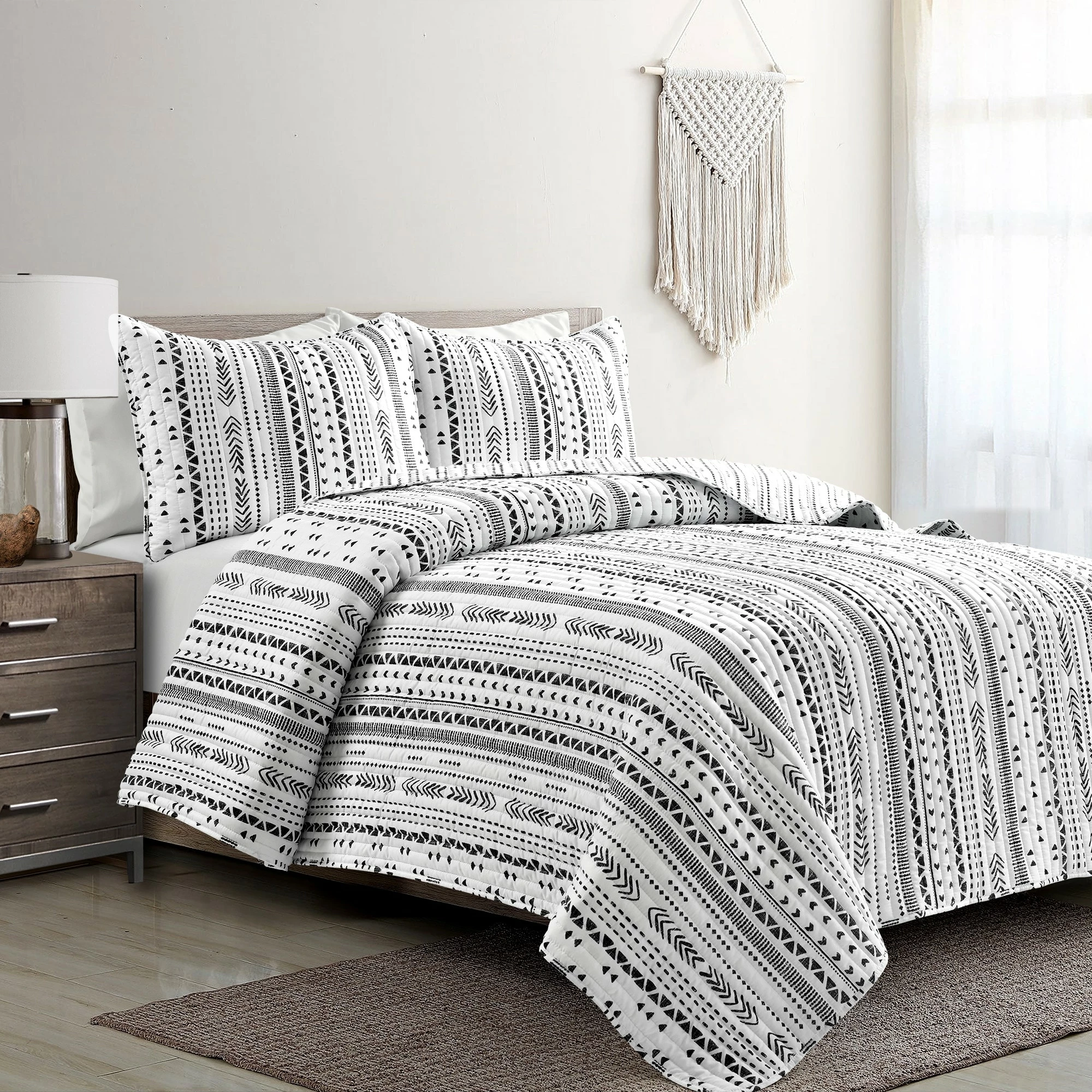 Best deal π Lush Decor Hygge Stripe 3 Piece Quilt Set Black & White π 2 Best deal π Lush Decor Hygge Stripe 3 Piece Quilt Set Black & White π - Image 2