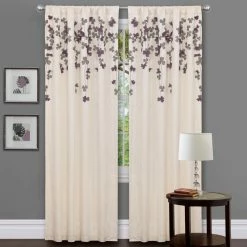 Hot Sale 🔔 Lush Decor 84-in. Ivory/Purple Faux Silk Flower Drop Curtain Panel - 42"w X 84"l 🔥
