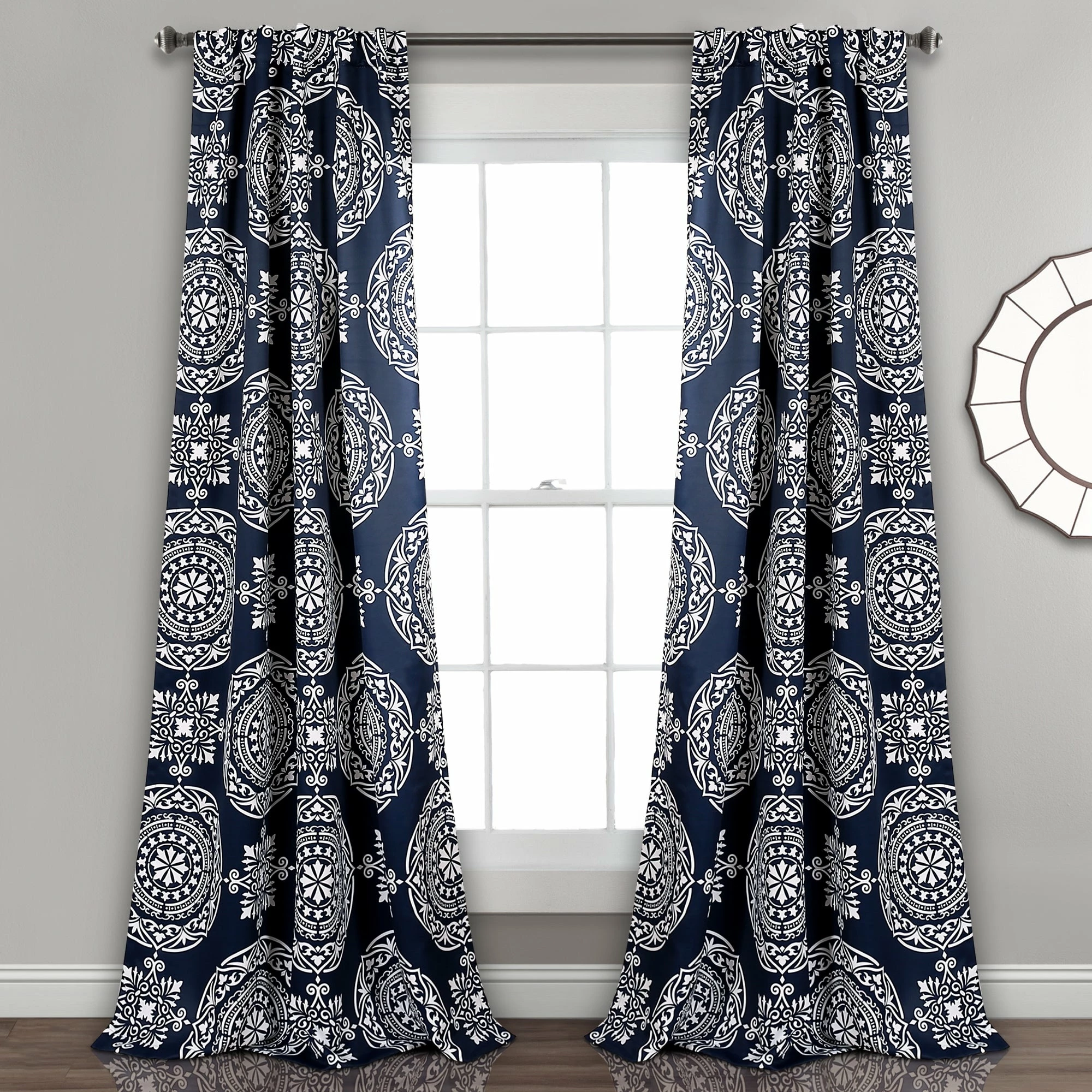 Outlet π Lush Decor Karmen Medallion Room Darkening Window Curtain Panel Pair Navy π 3 Outlet π Lush Decor Karmen Medallion Room Darkening Window Curtain Panel Pair Navy π - Image 3