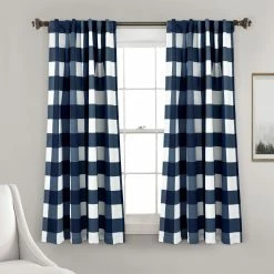 Outlet 👏 Lush Decor Kelly Checker Room Darkening Window Curtain Panel Pair Navy 🔔 -Lush Decor Shop Lush Decor Kelly Checker Room Darkening Window Curtain Panel Pair 3