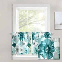 Buy ✨ Lush Decor Leah Light Filtering Kitchen Tiers Blue ⌛