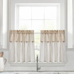 Promo 🤩 Lush Decor Linen Button Kitchen Tier Window Curtain Panel Pair Gray 🔥