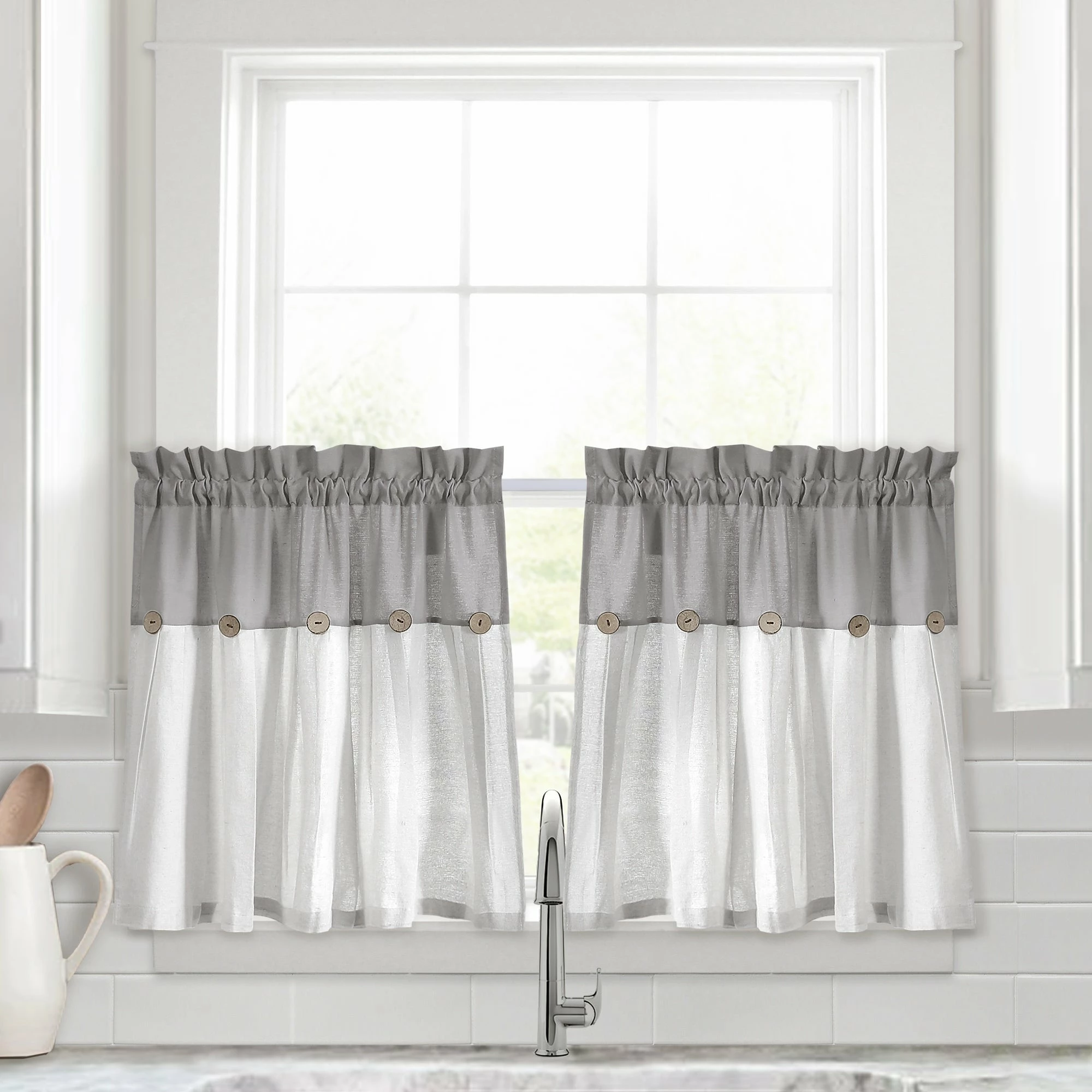 Promo π€© Lush Decor Linen Button Kitchen Tier Window Curtain Panel Pair Gray π₯ 6 Promo π€© Lush Decor Linen Button Kitchen Tier Window Curtain Panel Pair Gray π₯ - Image 6