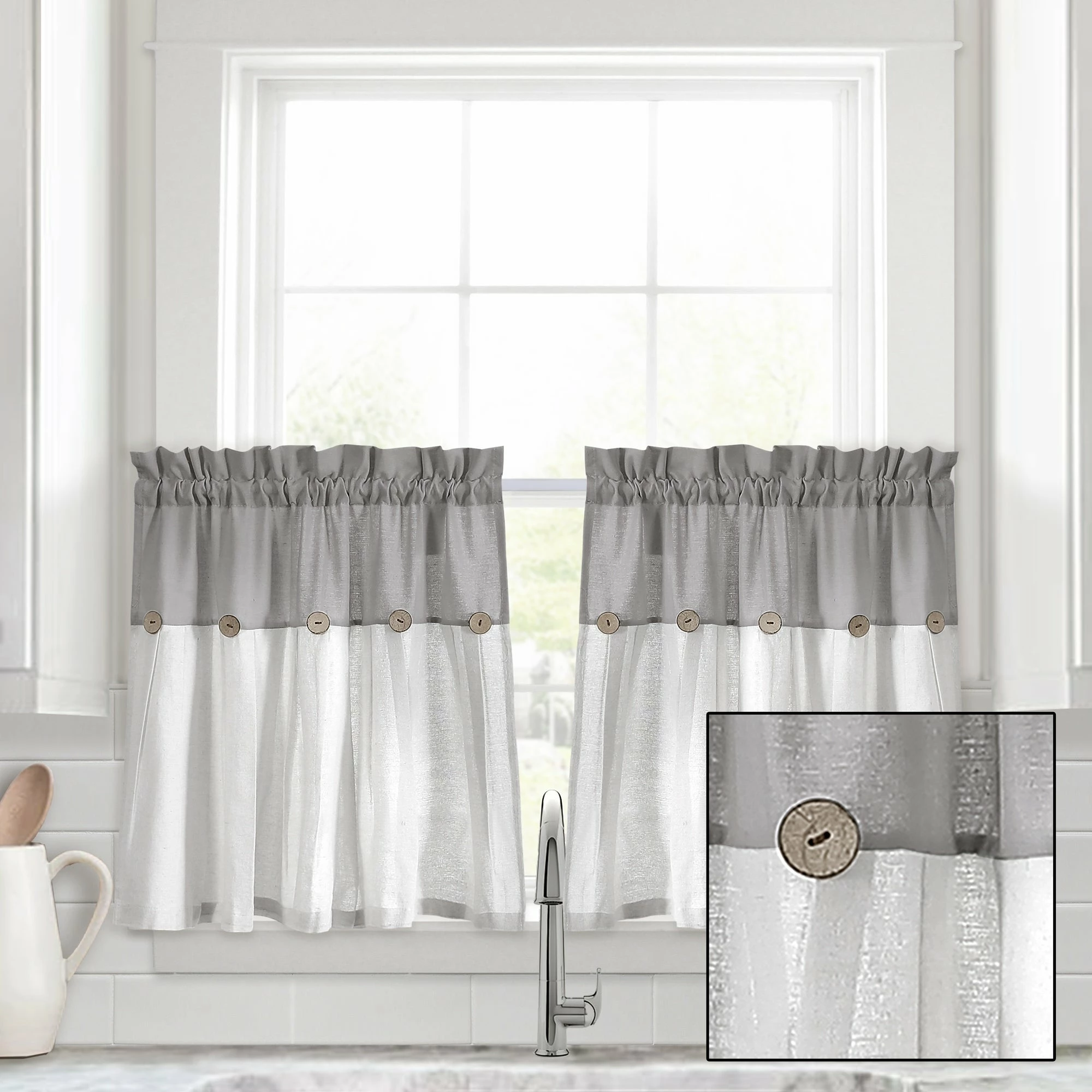 Promo π€© Lush Decor Linen Button Kitchen Tier Window Curtain Panel Pair Gray π₯ 9 Promo π€© Lush Decor Linen Button Kitchen Tier Window Curtain Panel Pair Gray π₯ - Image 9