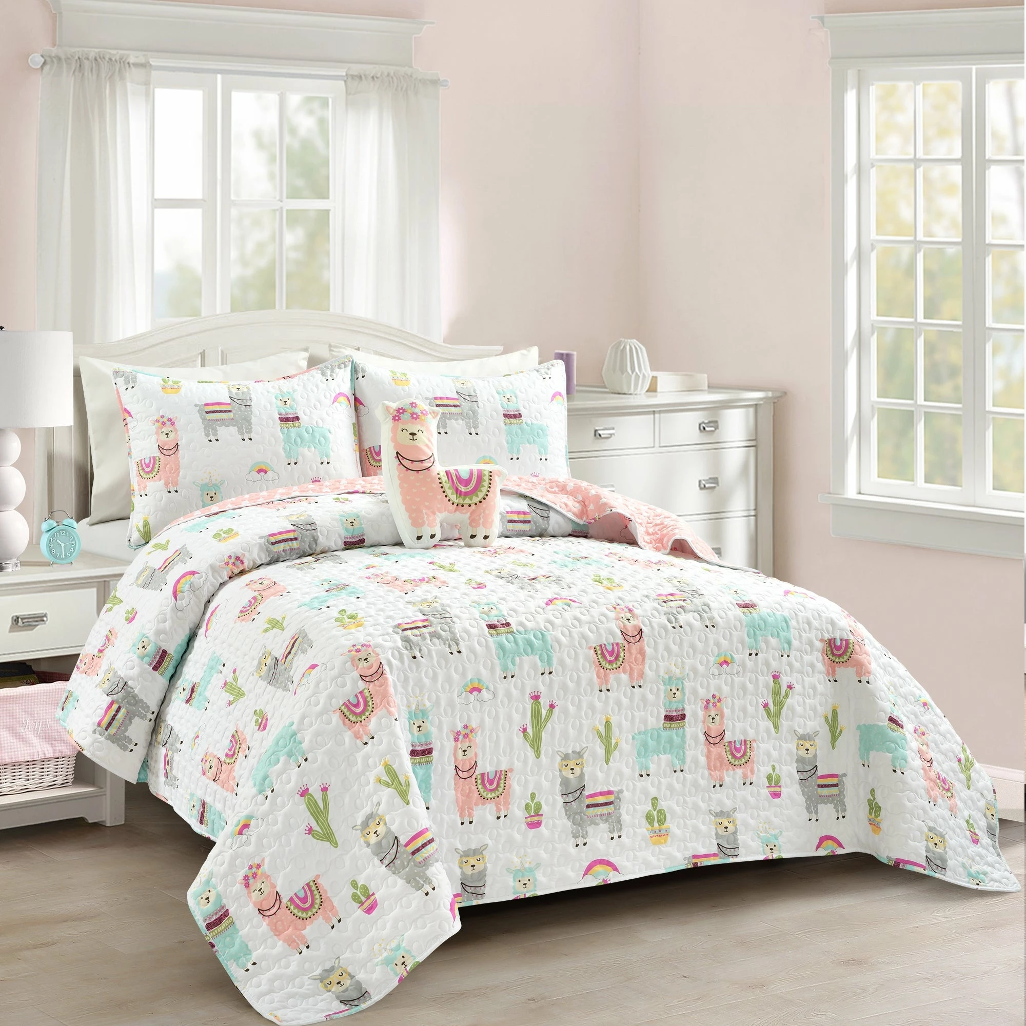 Hot Sale π― Lush Decor Make A Wish Southwest Llama Cactus Reversible Print Quilt Set White & Blush β¨ 2 Hot Sale π― Lush Decor Make A Wish Southwest Llama Cactus Reversible Print Quilt Set White & Blush β¨ - Image 2