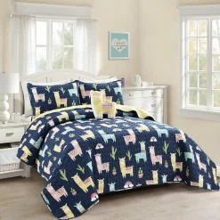 Hot Sale 💯 Lush Decor Make A Wish Southwest Llama Cactus Reversible Print Quilt Set White & Blush ✨