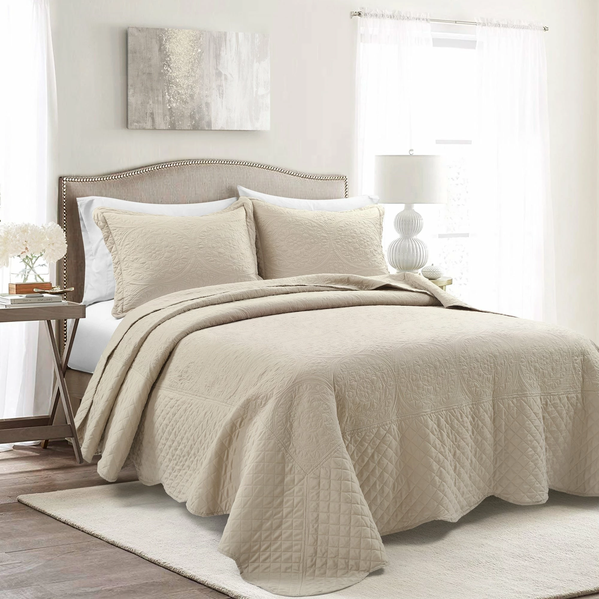 Budget β¨ Lush Decor Medallion Scallop 3 Piece Bedspread Set Neutral π₯ 4 Budget β¨ Lush Decor Medallion Scallop 3 Piece Bedspread Set Neutral π₯ - Image 4