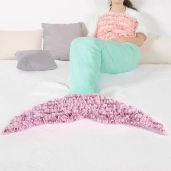 Flash Sale 🧨 Lush Decor Mermaid Ruffle Mermaid Shape Sherpa Throw Blue 🌟