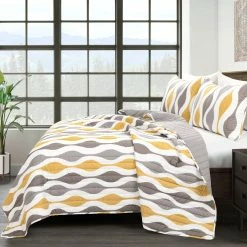 Best reviews of 👏 Lush Decor Mid Century Geo 3 Piece Quilt Set Gold & Gray 👏