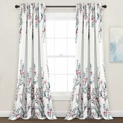 New ✔️ Lush Decor Mirabelle Watercolor Floral Room Darkening Window Curtain Panel Pair Blue & Coral 🥰