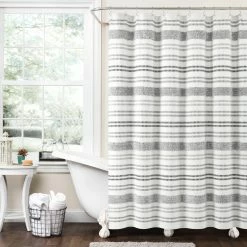Budget 💯 Lush Decor Modern Tufted Stripe Woven Yarn Dyed Eco-Friendly Recycled Cotton Shower Curtain Single 😍