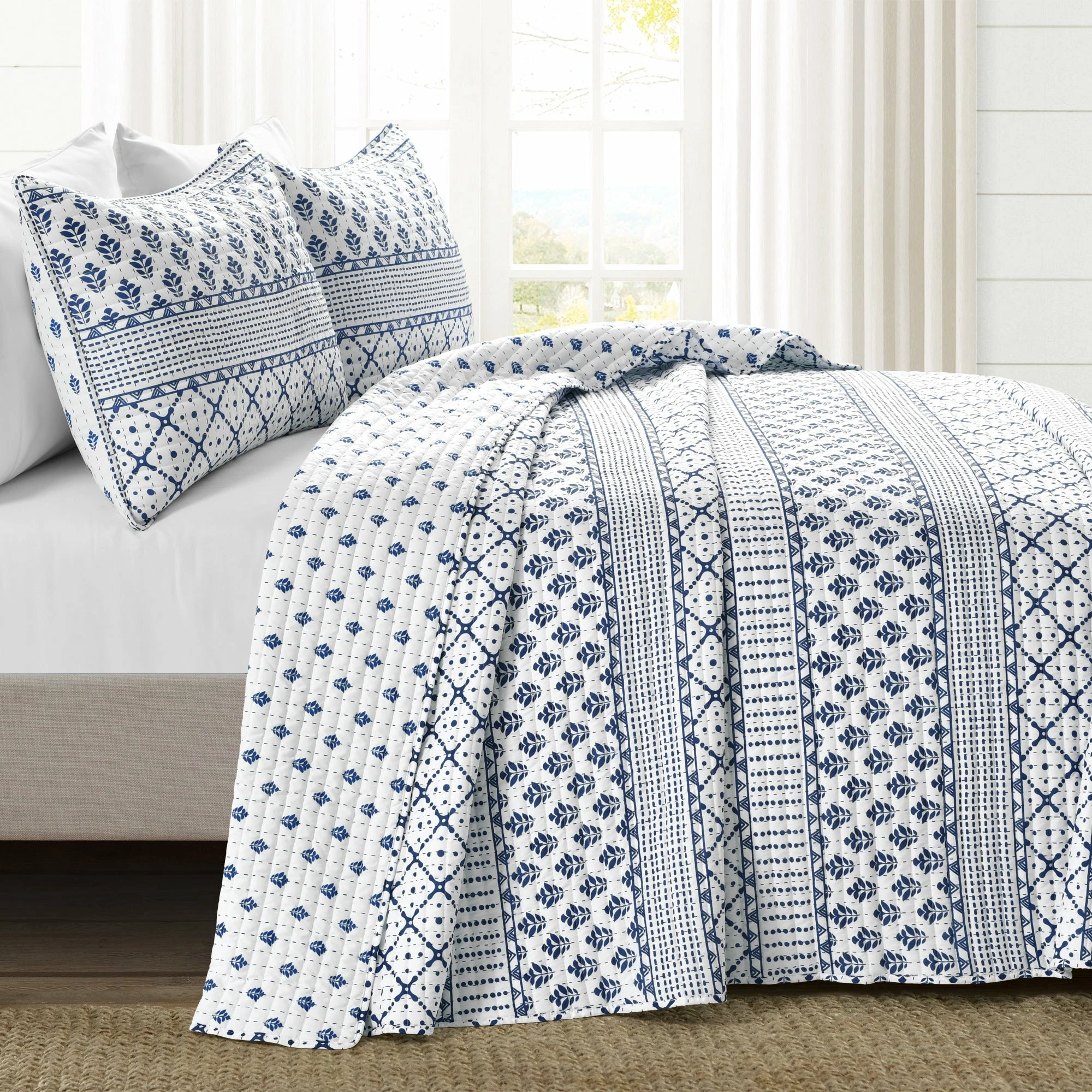 Outlet 𧨠Lush Decor Monique Stripe 3 Piece Quilt Set Navy & White π 9 Outlet 𧨠Lush Decor Monique Stripe 3 Piece Quilt Set Navy & White π - Image 9