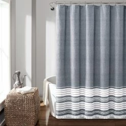 Best deal 🔥 Lush Decor Nantucket Yarn Dyed Cotton Tassel Fringe Shower Curtain White/gray 👏