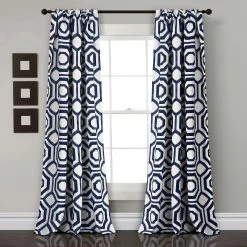 Outlet β€οΈ Lush Decor Octagon Blocks Room Darkening Window Curtain Panel Pair - 52"W X 84"L - 52"W X 84"L Navy π