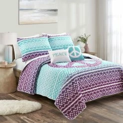 Promo ⌛ Lush Decor Peace Ombre Reversible Quilt Set Purple & Blue 🌟