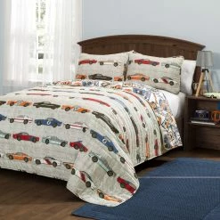Cheapest ✔️ Lush Decor Race Cars Print 3-Piece Quilt Set Navy 👍