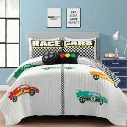 Flash Sale 🥰 Lush Decor Racing Cars Reversible Oversized Quilt Set White 🎉 -Lush Decor Shop Lush Decor Racing Cars Quilt Set 3
