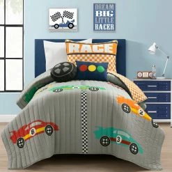 Flash Sale 🥰 Lush Decor Racing Cars Reversible Oversized Quilt Set White 🎉 -Lush Decor Shop Lush Decor Racing Cars Reversible Oversized Quilt Set