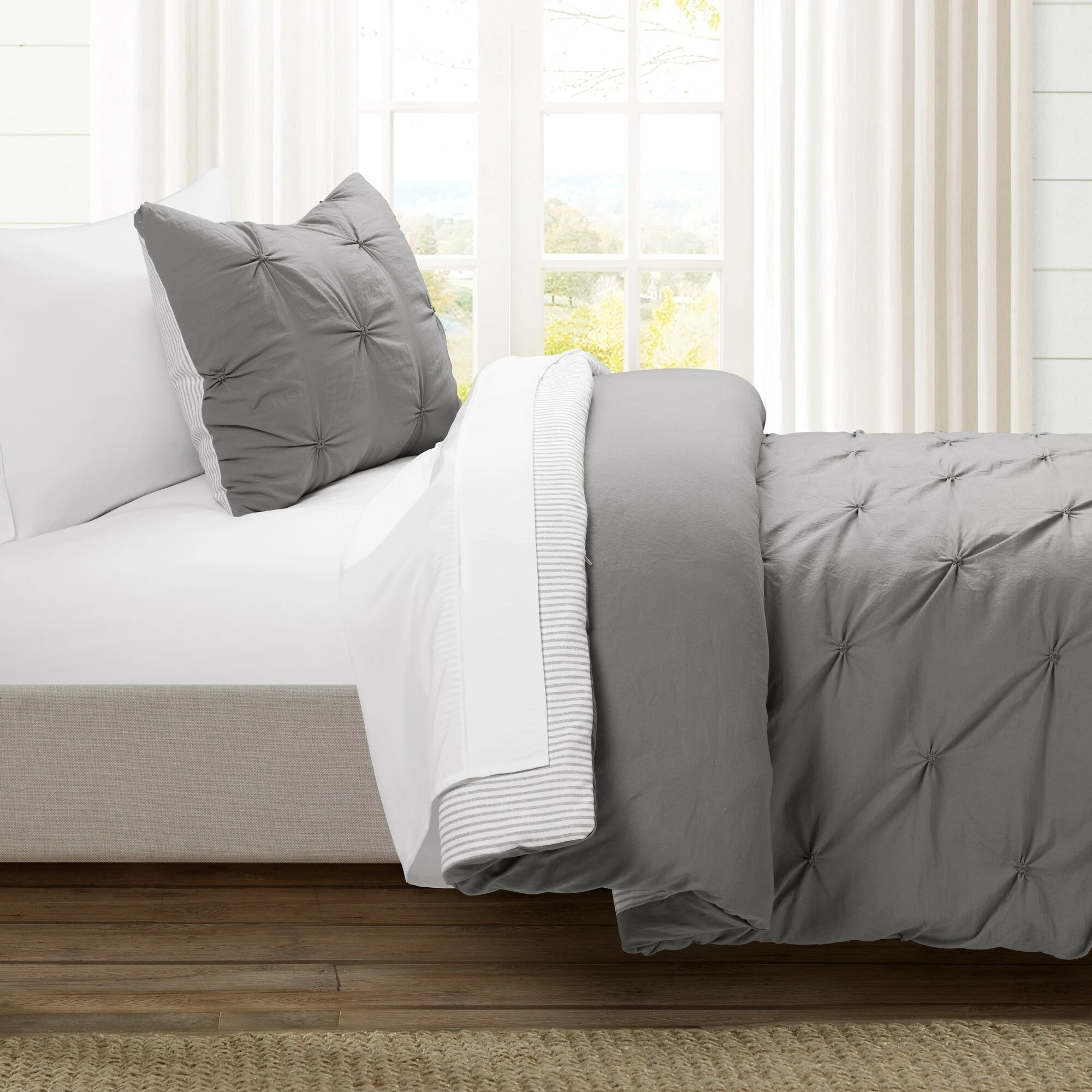 Coupon 🛒 Lush Decor Ravello Pintuck BIAB Soft Reversible Printed Comforter With Sheet Gray 😍 5 Coupon 🛒 Lush Decor Ravello Pintuck BIAB Soft Reversible Printed Comforter With Sheet Gray 😍 - Image 5