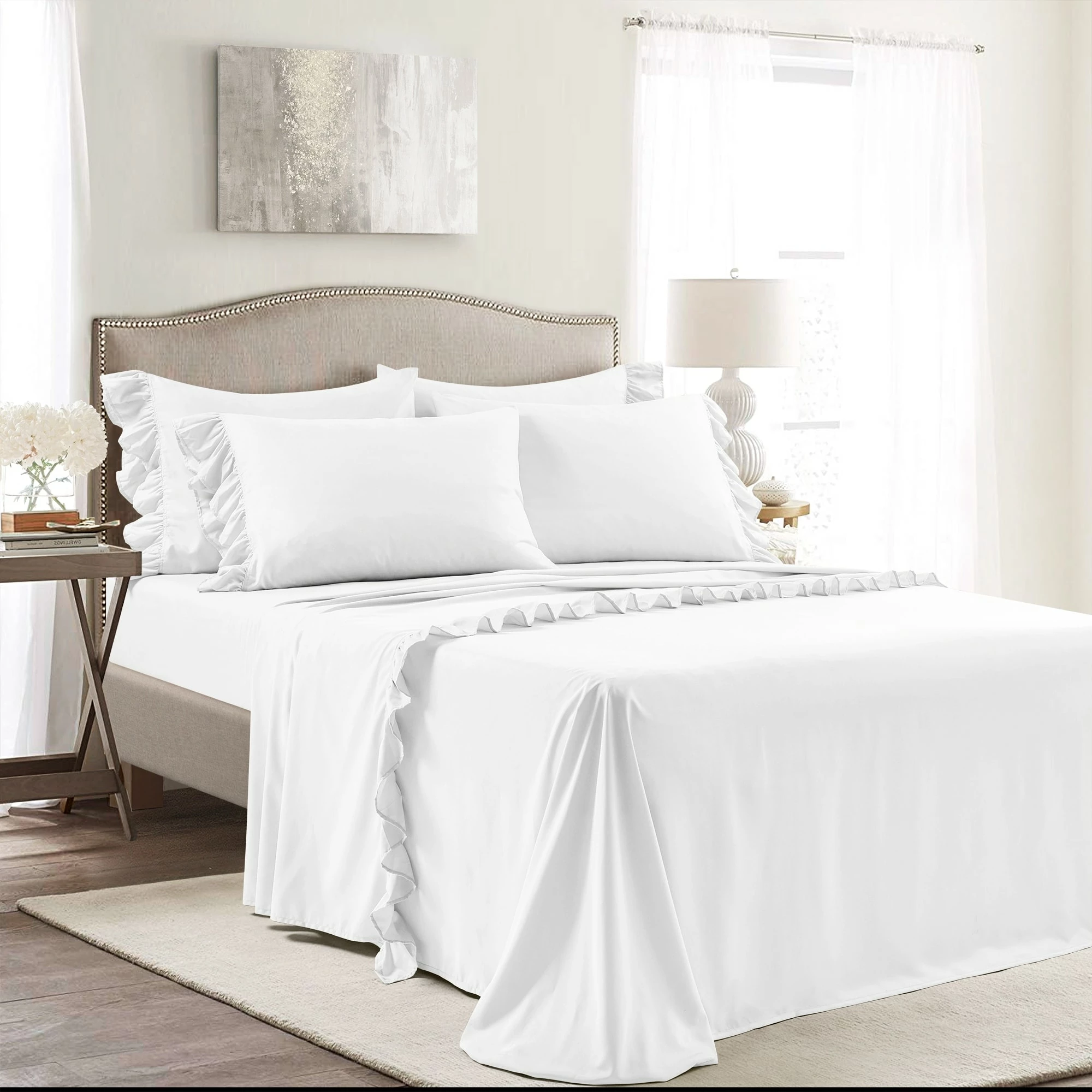 Promo 🎁 Lush Decor Reyna Ruffle Sheet Set Wheat 💯 1 Promo 🎁 Lush Decor Reyna Ruffle Sheet Set Wheat 💯