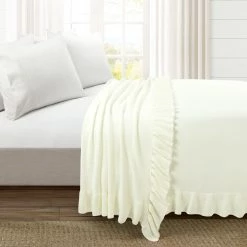 Coupon ⌛ Lush Decor Reyna Soft Knitted Ruffle All-Season Oversized Blanket/Coverlet Ivory 💯
