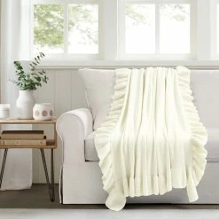 Flash Sale 🛒 Lush Decor Reyna Soft Knitted Ruffle All-Season Throw Blanket Ivory 🧨