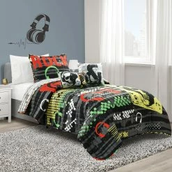 Brand new 🌟 Lush Decor Rock N Roll Reversible Quilt Set Black 💯 -Lush Decor Shop Lush Decor Rock N Roll Reversible Quilt Set 8