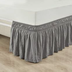 Best Sale 🔔 Lush Decor Ruched Ruffle Elastic Easy Wrap Around Bedskirt Dark Gray 👍