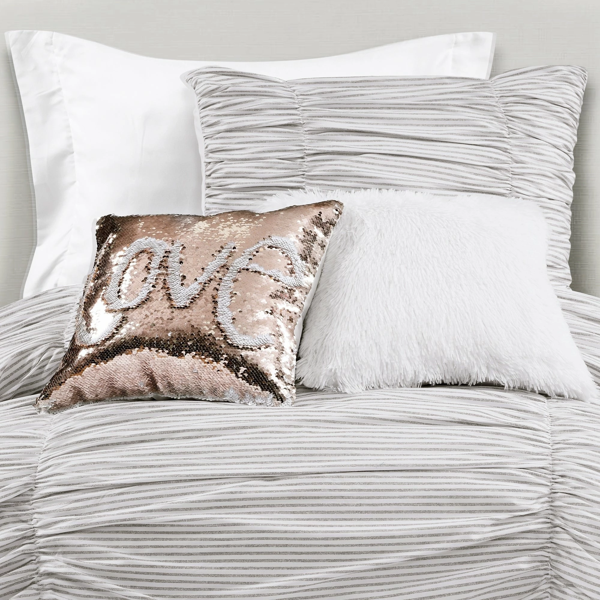 Budget π₯° Lush Decor Ruching Ticking Stripe Comforter Set Blush π 12 Budget π₯° Lush Decor Ruching Ticking Stripe Comforter Set Blush π - Image 12