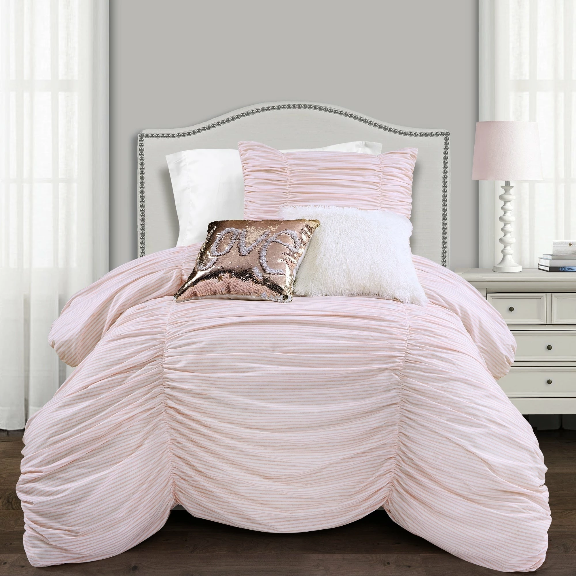 Budget π₯° Lush Decor Ruching Ticking Stripe Comforter Set Blush π 2 Budget π₯° Lush Decor Ruching Ticking Stripe Comforter Set Blush π - Image 2