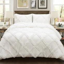 Promo β Lush Decor Ruffle Diamond 3 Piece Comforter Set Light Gray π