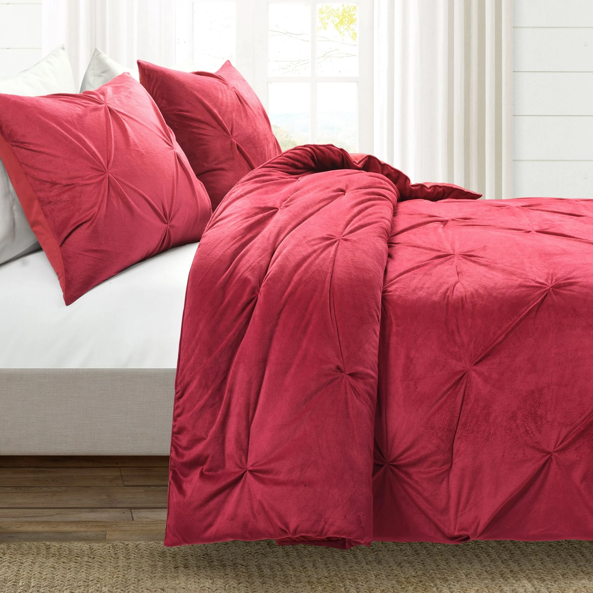 Best Pirce π₯° Lush Decor Soft Velvet Diamond Pintuck 3 Piece Comforter Set Red π 2 Best Pirce π₯° Lush Decor Soft Velvet Diamond Pintuck 3 Piece Comforter Set Red π - Image 2