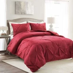 Best Pirce 🥰 Lush Decor Soft Velvet Diamond Pintuck 3 Piece Comforter Set Red 🎁