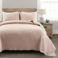 Lush Decor Shop -Lush Decor Shop Lush Decor Solid Kantha Pick Stitch Yarn Dyed Cotton Woven 3 Piece Quilt Coverlet Set 1