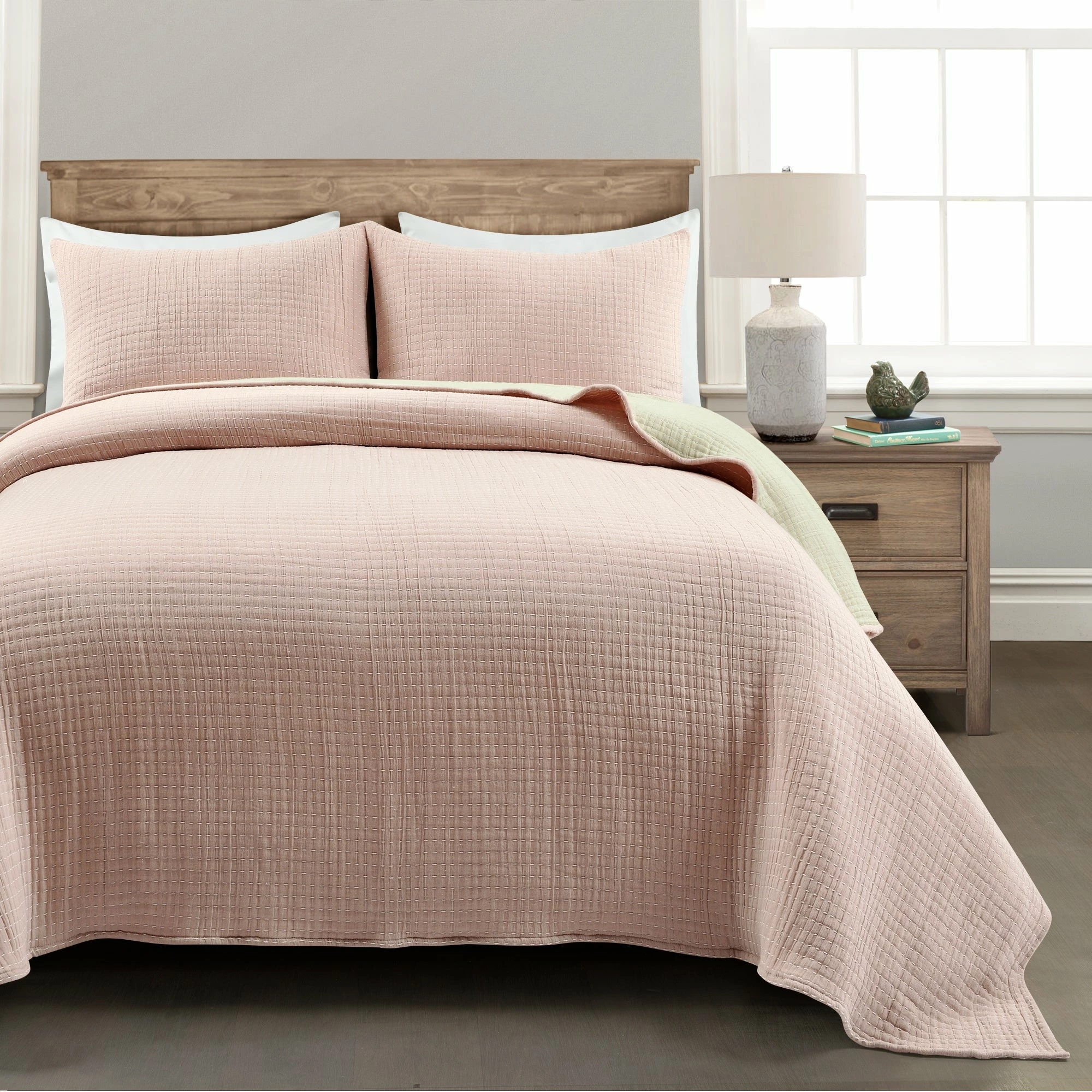 New π― Lush Decor Solid Kantha Pick Stitch Woven Cotton 3-piece Quilt Set White π 2 New π― Lush Decor Solid Kantha Pick Stitch Woven Cotton 3-piece Quilt Set White π - Image 2