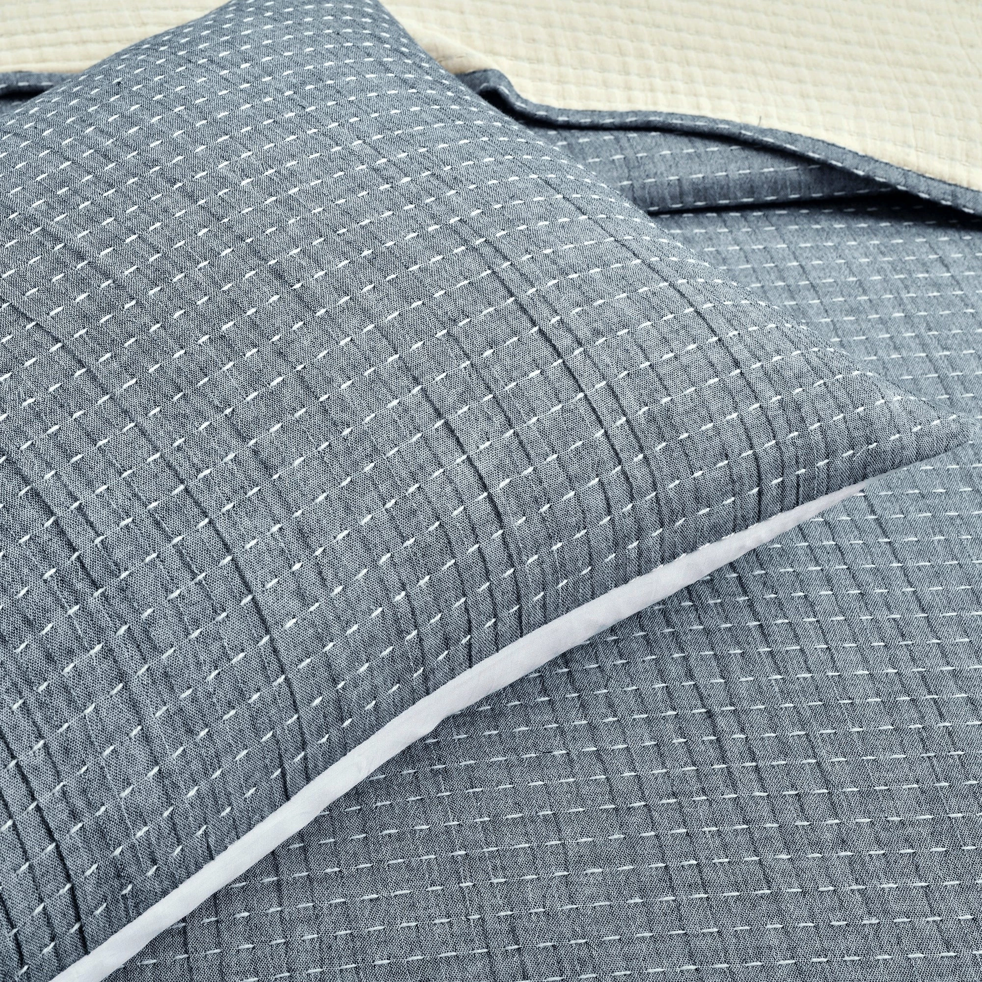 New π― Lush Decor Solid Kantha Pick Stitch Woven Cotton 3-piece Quilt Set White π 13 New π― Lush Decor Solid Kantha Pick Stitch Woven Cotton 3-piece Quilt Set White π - Image 13