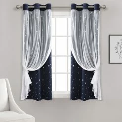 Best reviews of π― Lush Decor Star Sheer Insulated Grommet Blackout Window Curtain Panel Pair Navy π