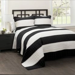Promo ⭐ Lush Decor Stripe 3-piece Quilt Set Black ⭐