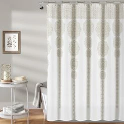 New ✨ Lush Decor Stripe Medallion Shower Curtain Neutral 🎁 -Lush Decor Shop Lush Decor Stripe Medallion Shower Curtain 6