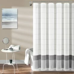 Best Pirce 😍 Lush Decor Stripe Yarn Dyed Tassel Fringe Woven Cotton Shower Curtain Taupe 🔥