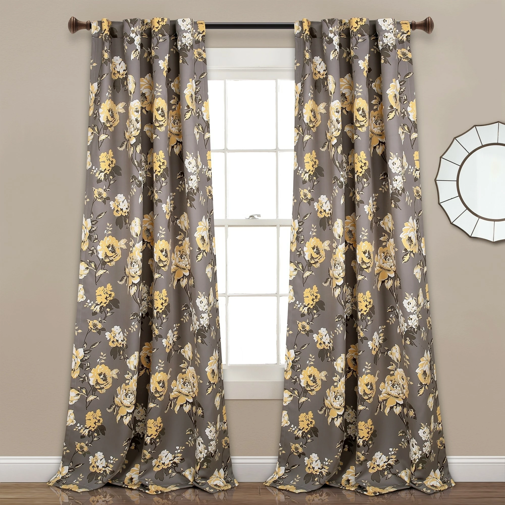 Best Sale π Lush Decor Tania Floral Room Darkening Window Curtain Panel Pair Gray & Yellow β 8 Best Sale π Lush Decor Tania Floral Room Darkening Window Curtain Panel Pair Gray & Yellow β - Image 8