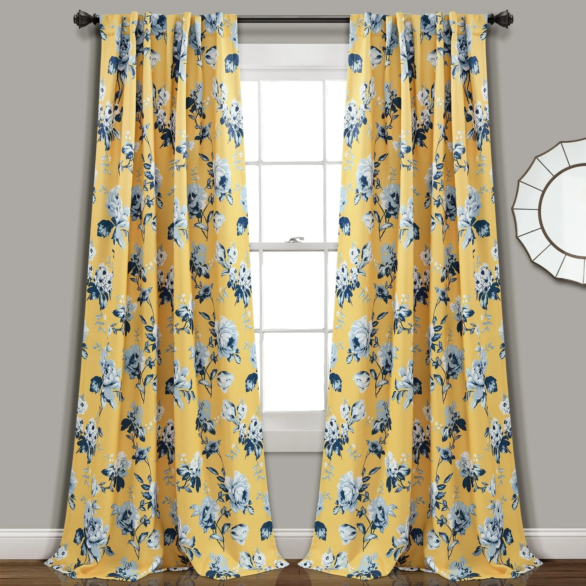 Best Sale π Lush Decor Tania Floral Room Darkening Window Curtain Panel Pair Gray & Yellow β 12 Best Sale π Lush Decor Tania Floral Room Darkening Window Curtain Panel Pair Gray & Yellow β - Image 12
