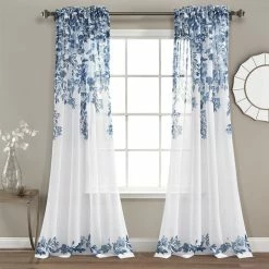 Budget 🥰 Lush Decor Tanisha Sheer Window Curtain Panel Pair Navy & White 😀