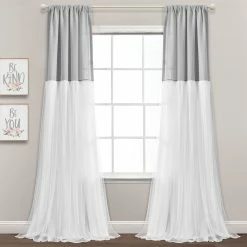 Best Pirce 🌟 Lush Decor Tulle 👗 Skirt Colorblock Window Curtain Panel Pair - 84" X 40" Light Gray & White ✔️